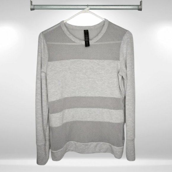 Yogalicious Heather Grey Mesh Panel Crewneck Activewear Sweatshirt - Picture 1 of 8